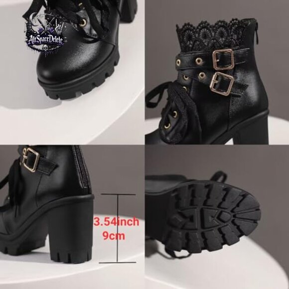 Goth Platform Ankle Boots Chunky Heels Zipper Lace Buckle Punk Cosplay - Picture 6 of 7